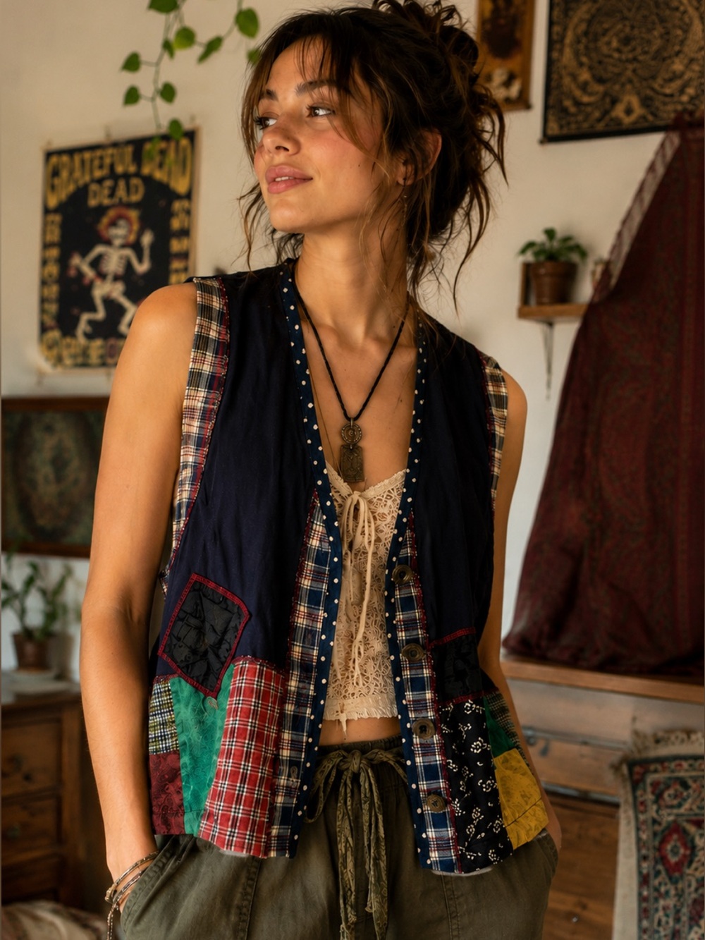 SHELLY & ARNOLD | NWT Vintage Patchwork Boho Festival Vest Size L